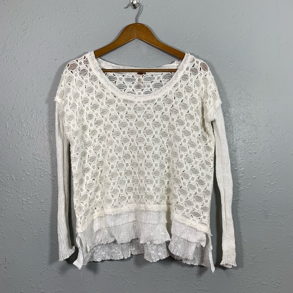 Free People Sweaters - FREE PEOPLE White Ivory Crochet Sweater Size XS